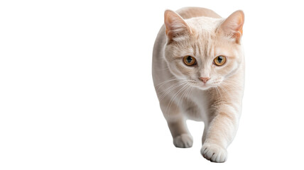 Obraz premium Brown domestic cat with soft fur in standing pose showing alert expression isolated on white background