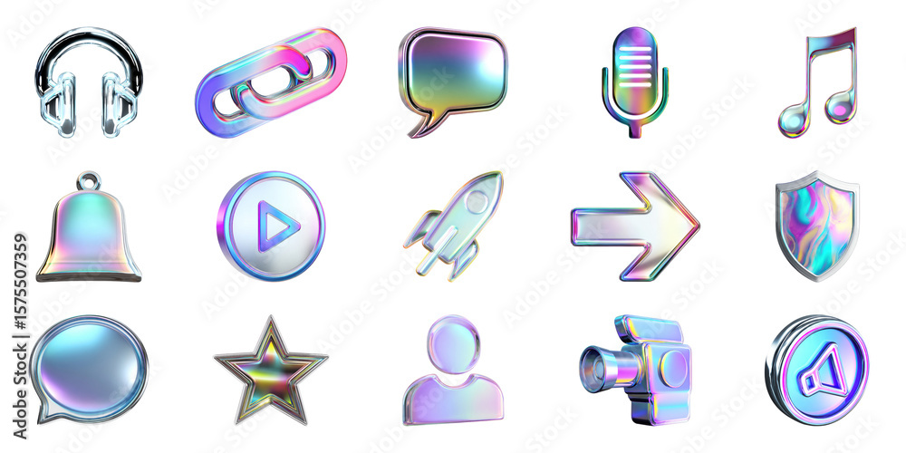 Poster colorful 3d icon set. modern digital interface elements collection isolated on transparent backgroun