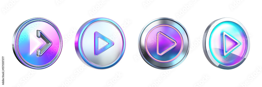 Poster colorful 3d play button icons set. digital media and user interface design collection isolated on tr
