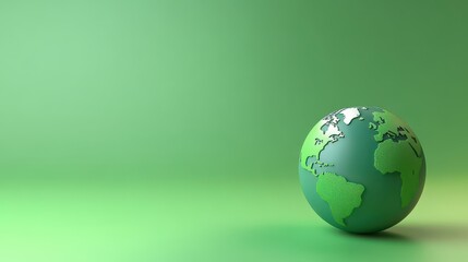 Green Earth with globe on green background; environmental concept.