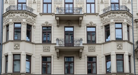 Fototapeta premium Elegant European Architecture Ornate Facade Details of a Historic Building