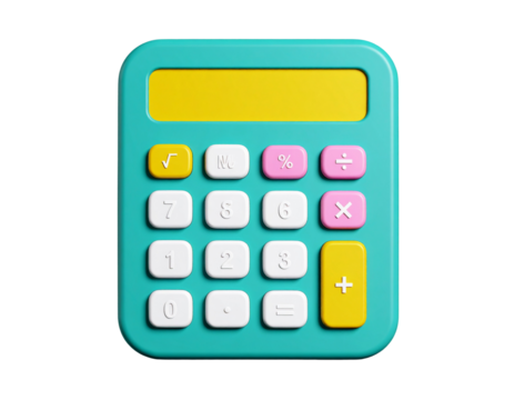 Smooth teal calculator featuring a yellow display screen and bright, rounded yellow a