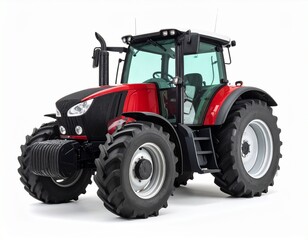 Obraz premium Modern Red Farm Tractor: Agricultural Machinery & Farming Equipment on white background 