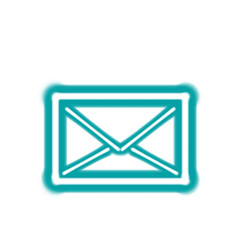 Green neon envelope or email icon with transparent background