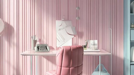 Modern pink home office interior with designer furniture