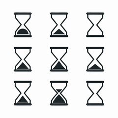 Hourglass icons show the passage of time, useful for interface design and representing durations in various applications.