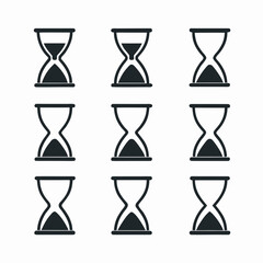 A collection of hourglass graphics in various stages, perfect for time management, deadlines, or countdowns in designs.