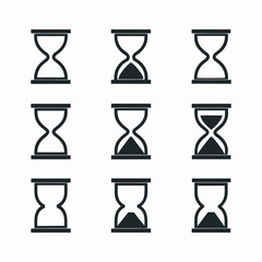 Various hourglass icons show passage of time, useful for deadlines, timers, and management concepts in graphic design.