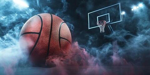 
Basketball on the color smoke background. Basketball banner background. Basketball background. Abstract dark basketball background with copy space.