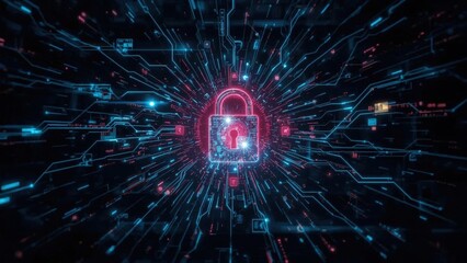 Cyber ​​security background with padlock and digital code symbols