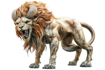 Muscular chimera lion roaring in fury