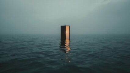 Half door open standing in the middle of a vast ocean
