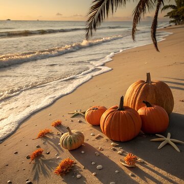 pumpkins on the beach