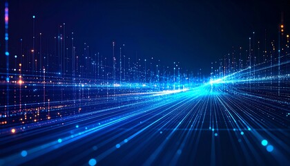 Obraz premium AI Communication Network with Light Rays on Dark Blue Background