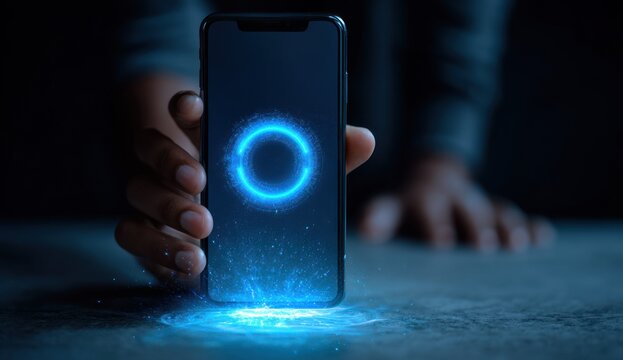 Smartphone with glowing loading circle