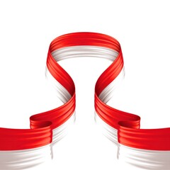 Red and White Ribbon Pattern on White Background Celebrating a Indonesian National Holiday