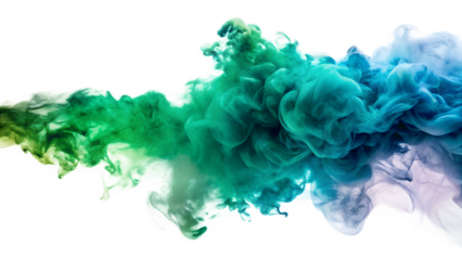 Abstract green and blue ink cloud on transparent background