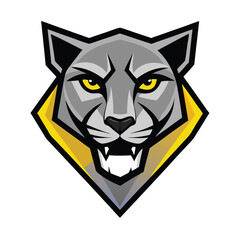 Fierce gray wolverine reveals sharp teeth and intense gold eyes within a geometric frame