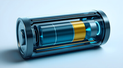 Futuristic battery charging showing energy flowing inside transparent casing