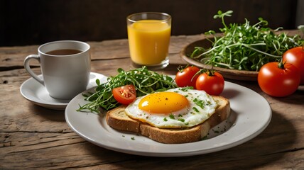 Nutritious Breakfast with Sunny-Side-Up Fried Egg &ndash; Healthy Morning Meal with Whole Foods, Fresh Ingredients, Protein Boost, and Balanced Start to Your Day