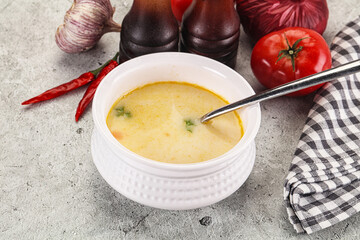 Salmon cream soup with vegetables