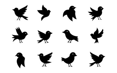 Collection of Simple Bird Silhouettes, Icons, and Vector Graphics Perfect for Design Projects, Websites, and Apps
