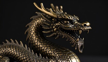 Bronze dragon figurine, detailed close-up