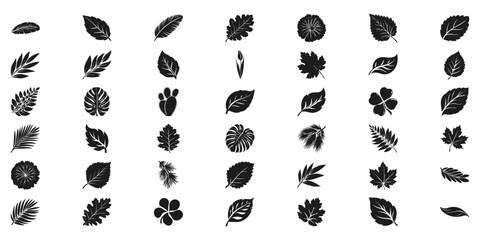 Fototapeta premium Silhouette Leaf Icons Set. Nature And Botanical Design Elements Collection. Isolated Vector Illustration