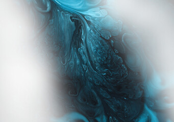 Transparent bright blue and white marble background. Liquid stripy minimalistic trendy paint texture. Abstract fluid art.
