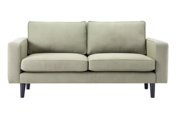 Modern two seater sofa in light green on transparent background