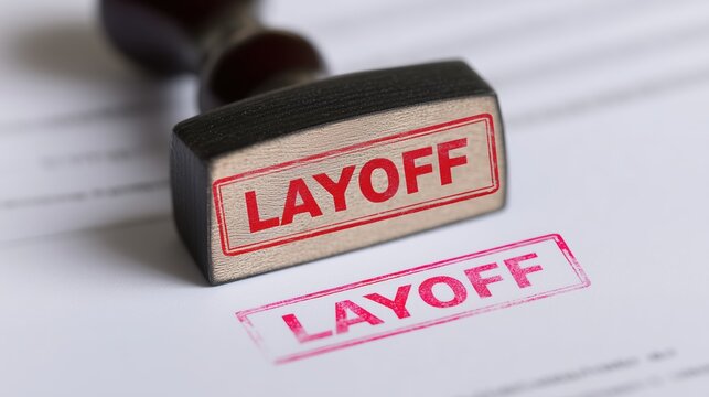 Layoff employee and unemployment concept, Stamp with "LAYOFF" impression on paper documents.