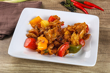Asian cuisine - roasted crocodile meat