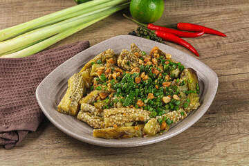 Asian cuisine baked eggplant with peanut