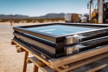 Stacked window frames outdoors