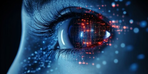 Futuristic Close-Up of a Human Eye with Digital Interface Overlay Showcasing Advanced Technology