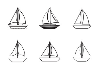 set of sailboat icon line art vector illustration