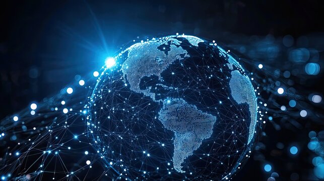 Artificial Intelligence Globe Connected by Digital Network Showing Global Tech and Data Exchange