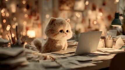 Cute Kitten Working on Laptop/ラップトップで働くキュートな子猫2