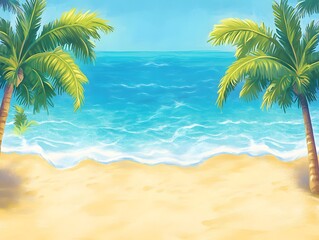 Obraz premium Serene Tropical Beach Scene with Palm Trees and Ocean