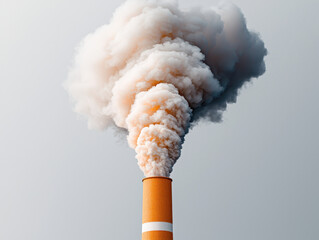 Orange smokestack thick white smoke industrial pollution air pollution environmental impact overcast sky vertical structure atmospheric emission climate change urban area
