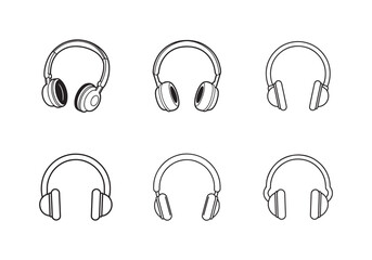 set of headphones icon line art vector illustration