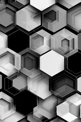 Abstract grayscale hexagons, layered depth