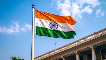 Indian flag waving with sunny day.