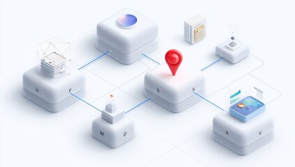 Abstract interconnected boxes, data flow, and technology