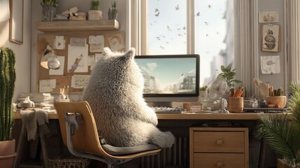Fluffy Cat in Cozy Office Animation/ふわふわ猫の居心地良いオフィスアニメーション2
