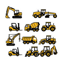 construction vehicles set silhouette