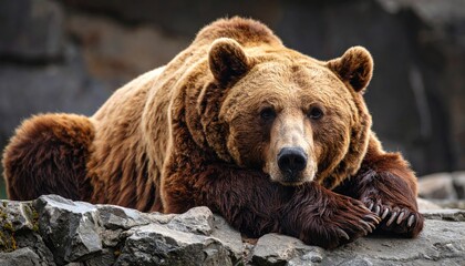 Obraz premium Brown bear resting on rocks