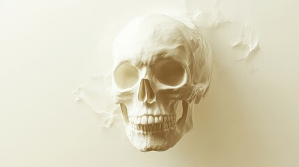 Obraz premium Human skull with cream background textured surface mortality concept medical illustration.