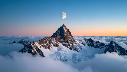 Majestic Mountain Sunset Moon.