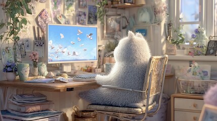 Fluffy Cat in Cozy Office Animation/ふわふわ猫の居心地良いオフィスアニメーション5